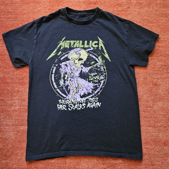 Metallica Their Money Tips Her Scales Again Official Band T-Shirt Size Medium - Picture 1 of 6